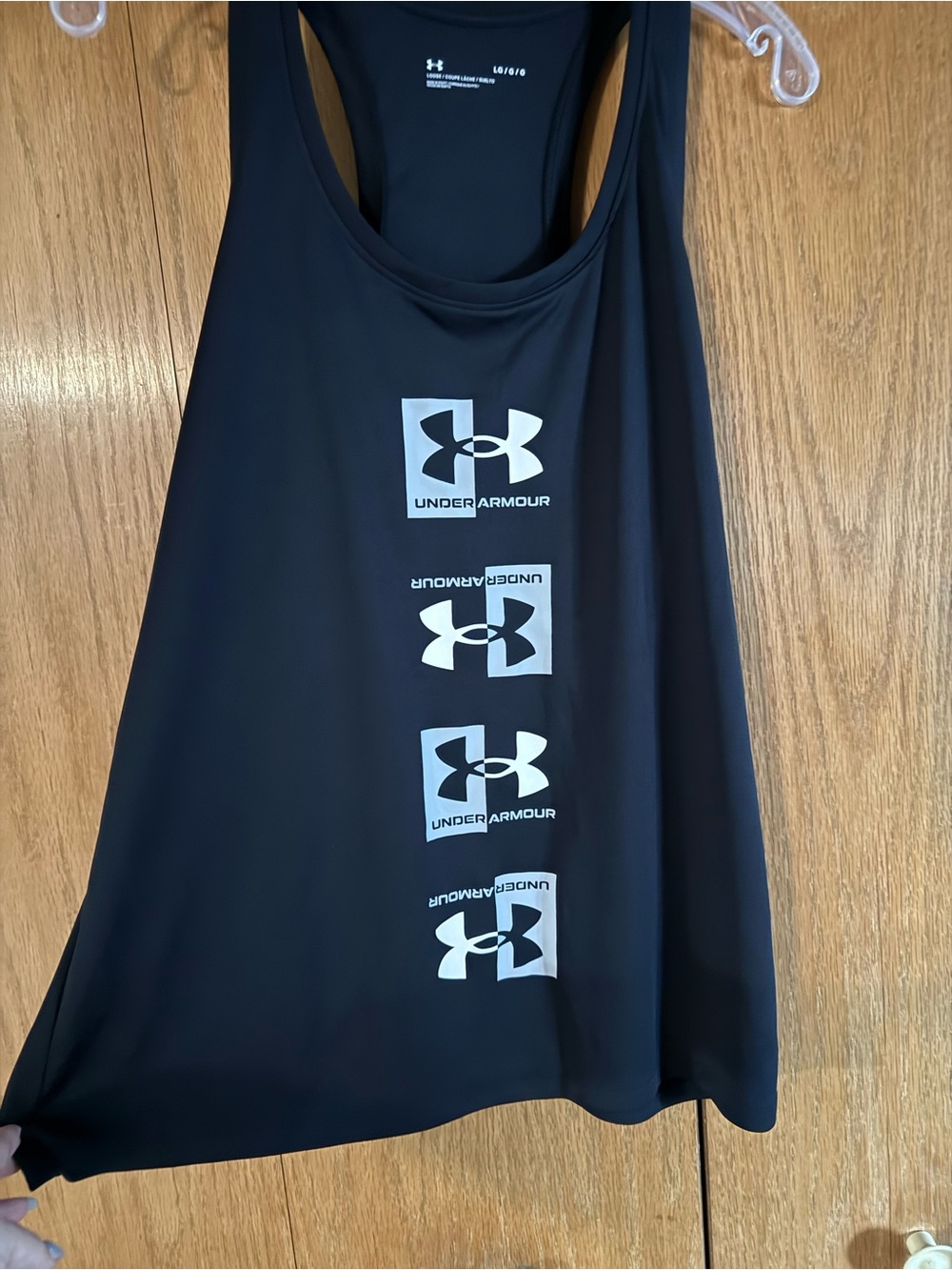 UA Black Athletic Racerback Tank Top with stacked logo